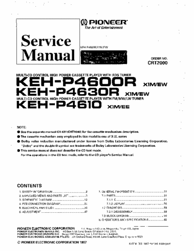 PIONEER KEH-P4600R SERVICE MANUAL